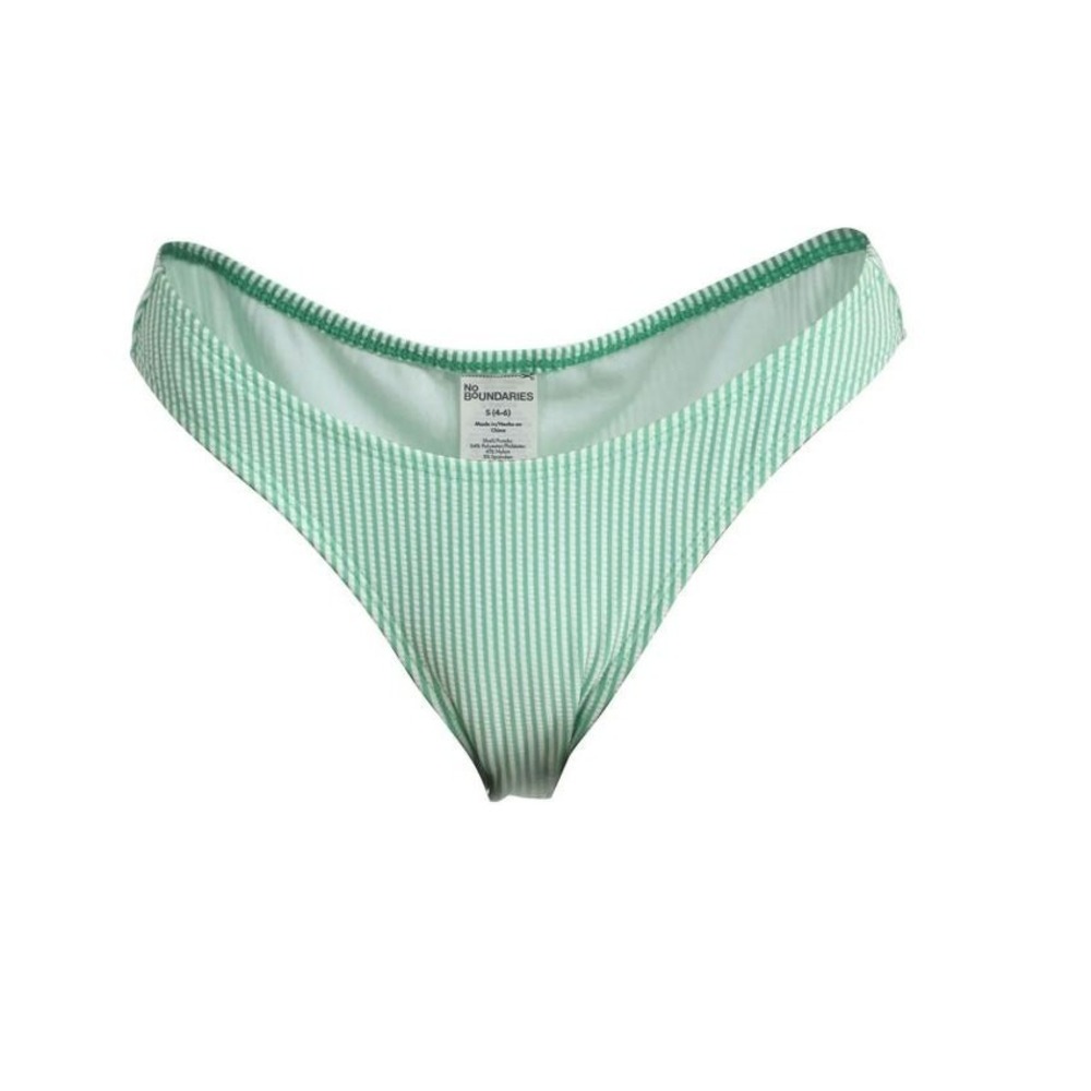 NEW NoBO No Boundaries Green/White Striped Cheeky‎ High Leg Swim Bottoms Large